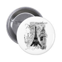 Paris Eiffel Tower French Scene Collage buttons