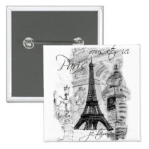 Paris Eiffel Tower French Scene Collage buttons
