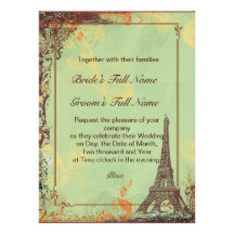 Paris Eiffel Tower Green Wedding Invite