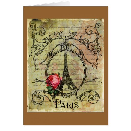 Paris Eiffel Tower & Red Rose Steampunk Cards