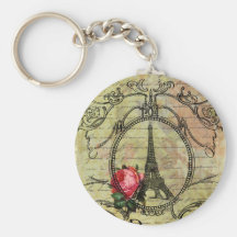 Paris Eiffel Tower & Red Rose Steampunk Key Chain