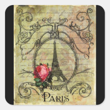 Paris Eiffel Tower & Red Rose Steampunk Stickers