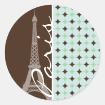 Paris; Eiffel Tower; Sage Green & Brown Stickers