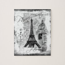 Paris Eiffel Tower Scene Collage Black & White puzzles