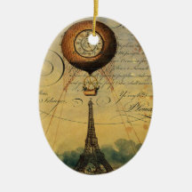 Paris Eiffel Tower Steampunk Hot Air Balloon Ornaments