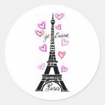 PARIS JE T'AIME EIFFEL AND PINK HEARTS STICKERS