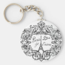 PARIS JET'AIME BAROQUE FRAMED EIFFEL AND HEART KEYCHAINS