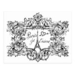 PARIS JET'AIME BAROQUE FRAMED EIFFEL AND HEART POSTCARD