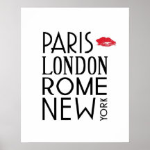 Paris, London, Rome and New York Poster