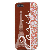 Paris; Orange Damask iPhone 5 Case