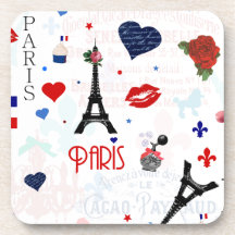 Paris pattern with Eiffel Tower Drink Coaster
