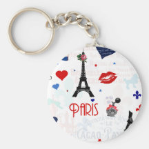 Paris pattern with Eiffel Tower Key Chain