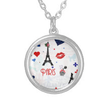 Paris pattern with Eiffel Tower Personalised Necklace