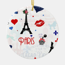Paris pattern with Eiffel Tower Christmas Tree Ornaments