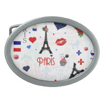 Paris pattern with Eiffel Tower Oval Belt Buckles