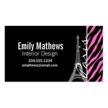 Paris; Pink & Black Zebra Print Business Card Templates