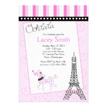Paris Poodle 5x7 Pink Birthday Invitation