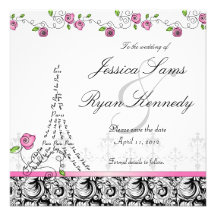 Paris Save the Date Wedding Card Black White Custom Announcement