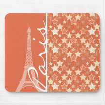 Paris; Vintage Orange Retro Star Pattern Mouse Pads