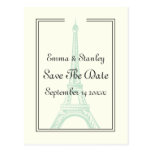 Paris wedding mint Eiffel Tower Save the Date Postcards