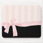 Parisian Girly Pink Stripes & Light Pink Bow Mouse Pad
