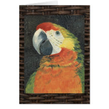 parrot on wicker background greeting card
