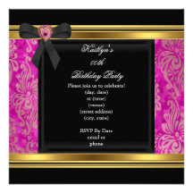 Party Black Pink Damask Jewel Image Announcements