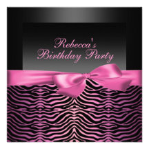 Party Black & Pink Zebra Birthday Invitation