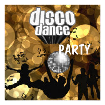 Party Disco Dance Retro Gold Bubbles Invite