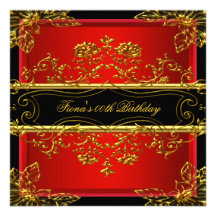 Party Elegant Floral Red Black Gold Personalized Announcement
