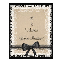 Party Fabulous 40th Black White Beige Floral Invitations