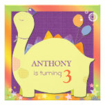 Party Hat Dinosaur Cute Kid's Birthday Party Custom Invite