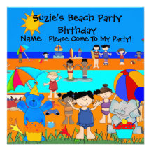 Party Invitation Birthday Beach Girls Children