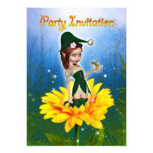 Party Invitation Cute Elf On Sunflower - Summer
