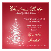 Party invitation red with Christmas Tree