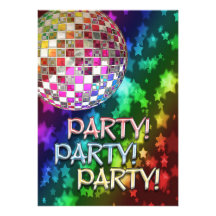 PARTY invitation with disco ball and rainbow of st