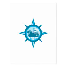 Passenger Cargo Ship Ocean Liner Compass Postcards