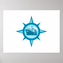 Passenger Cargo Ship Ocean Liner Compass Print