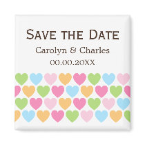 Pastel coloured candy hearts Save the Date magnet