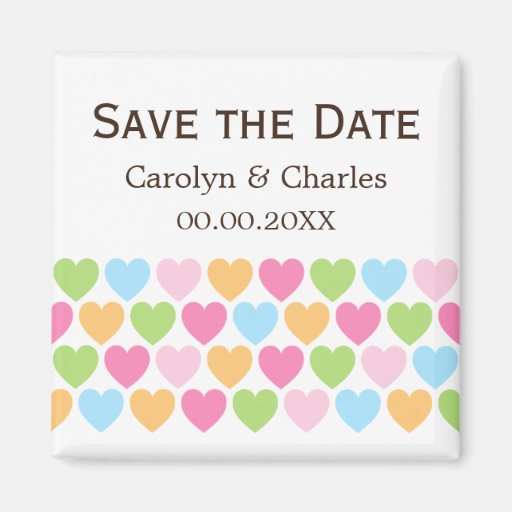 Pastel coloured candy hearts Save the Date magnet