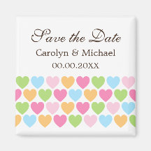 Pastel coloured candy hearts Save the Date magnet