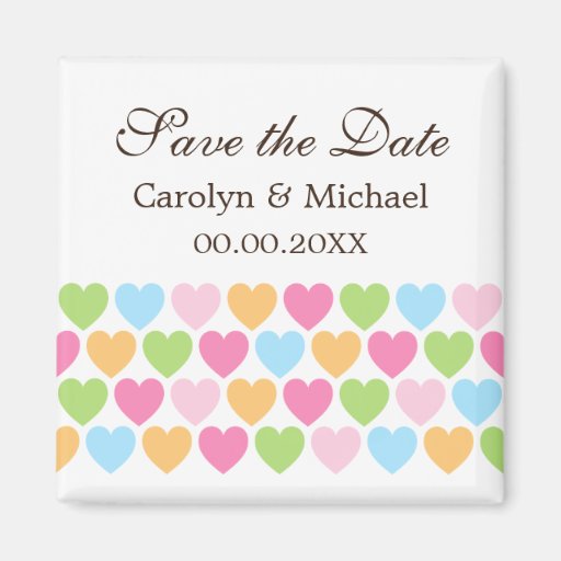 Pastel coloured candy hearts Save the Date magnet