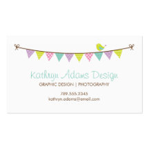 Pastel Colours Patterned Bunting and Cute Bird Business Card Templates