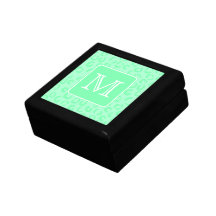 Pastel Green Leopard Print Custom Monogram. Keepsake Box