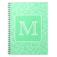 Pastel Green Leopard Print Custom Monogram. Notebooks