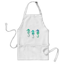 Pastel Green Watercolor Seahorses Aprons