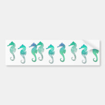 Pastel Green Watercolor Seahorses Bumper Stickers
