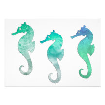 Pastel Green Watercolor Seahorses Custom Invite