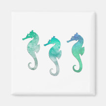 Pastel Green Watercolor Seahorses Magnets