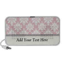 pastel muted pink and white cream damask design travelling speakers
